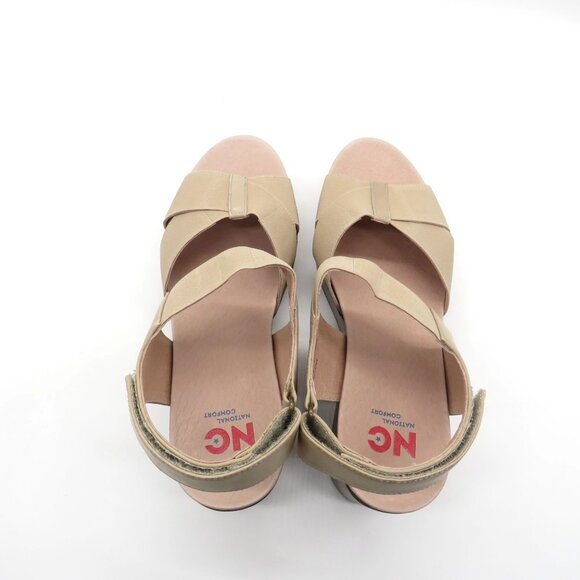 NC Women's Tan Wedge Sandals Alecia Size 10 Leather Upper Elastic Gore NEW - Picture 4 of 6